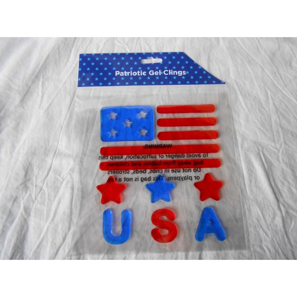 NEW FLAG USA Red‎ White & Blue Stars Patriotic Gel Window Stickers Clings 12 ct